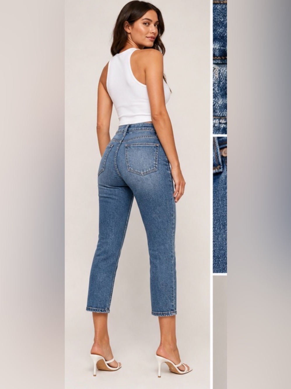 Good American Good Waist Cropped Jeans Sz 4/27 NWT High Rise Distressed - Picture 9 of 13